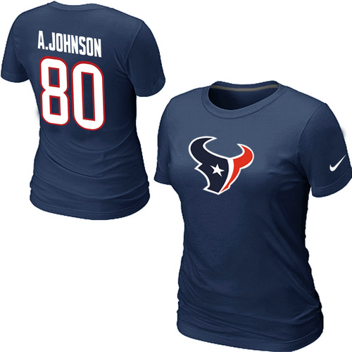 Nike Houston Texans #80 Andre Johnson Name & Number Women's NFL T-Shirt - Dark Blue